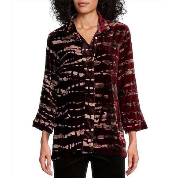 John Mark Tie Dye Wire Collar 3/4 Sleeve Velvet Blouse Tunic Size XS NWT - Picture 2 of 12